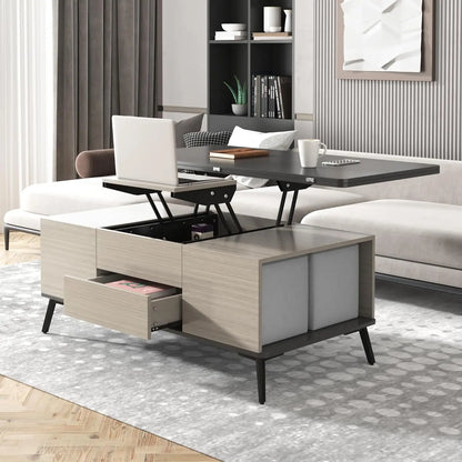 3-in-1 Lift Top Coffee Table Set: Modern, Dark Gray, with 4 Stools, Space-Saving Dining