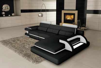 Italian Red & Black Genuine Leather L-Shape Sectional Sofa Set