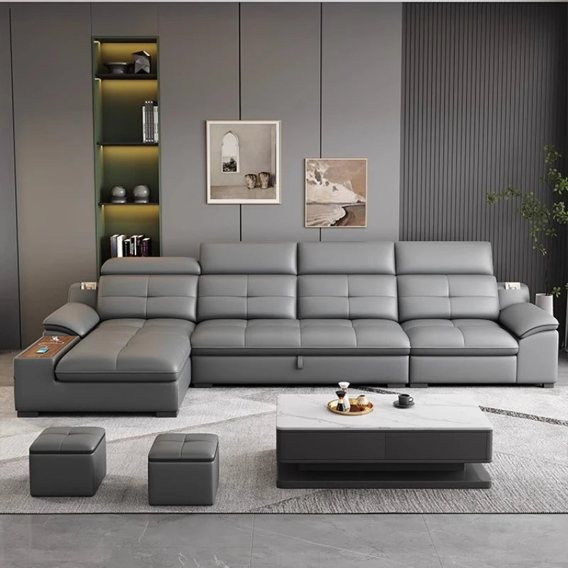 Nordic Smart Leather Sofa - Electric Adjustable & Storage Design