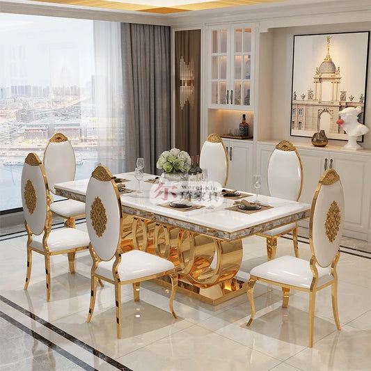 Simple Luxury Marble Dining Table with Chairs Set