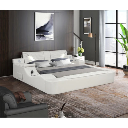 White Multi-Function Smart Bed: Solid Wood, King Size, Storage