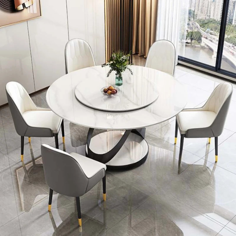 Designer Round Dining Table: Luxury Rotating Turntable, Modern Restaurant Furniture