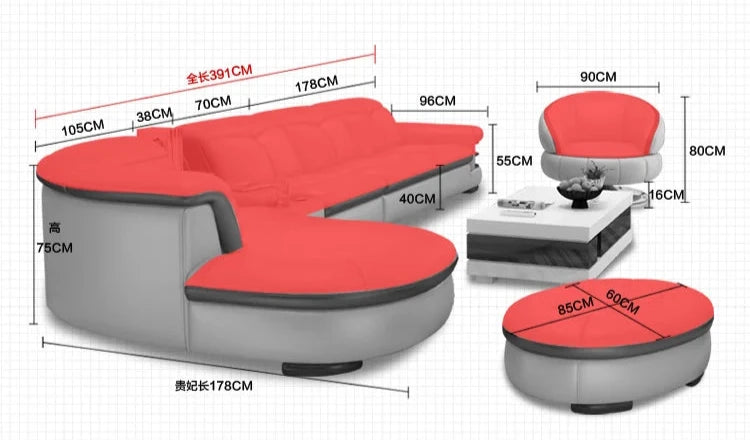 Modern L-Shaped Bonded Leather Sofa with Lounge – 2-Seat, 1-Arm