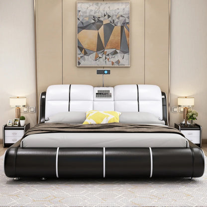 Modern Smart Leather Bed - Multifunctional Storage & Audio