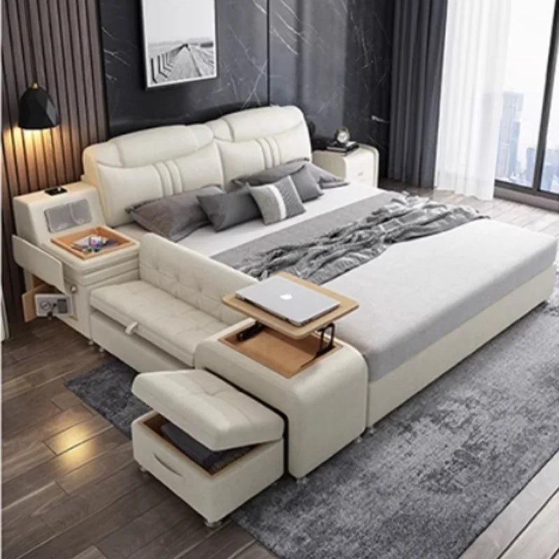 Storage Frame Double Bed: Luxury King Size, Modern Headboard