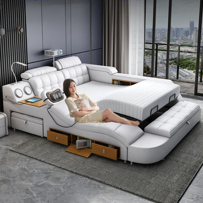 King Size Luxury Leather Bed - Modern Massager, Villa Set