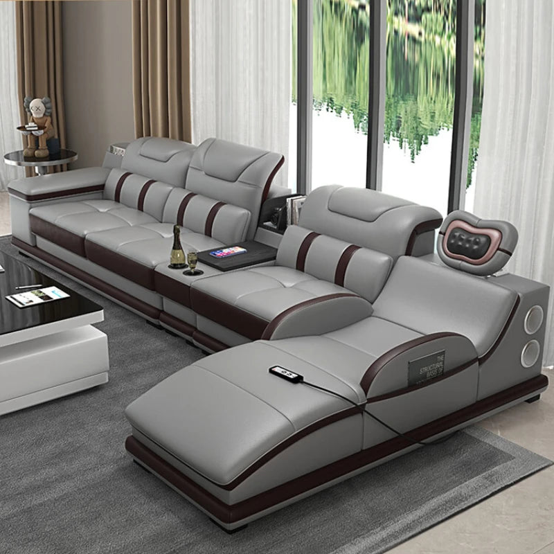 Luxury Leather Sectional Sofa - Massage Reclining & Daybed Lounge