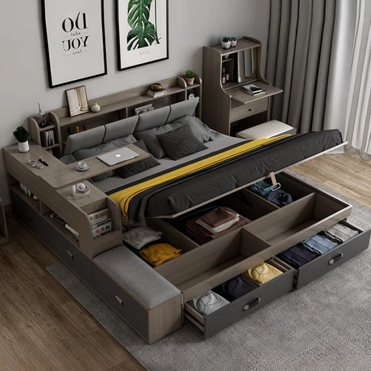 Nordic Modern Double Bed - Simple Storage, Small Apartment