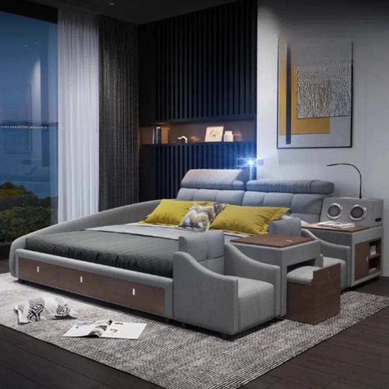 King Size Headboard Multifunctional Bed - Wooden Luxury Frame