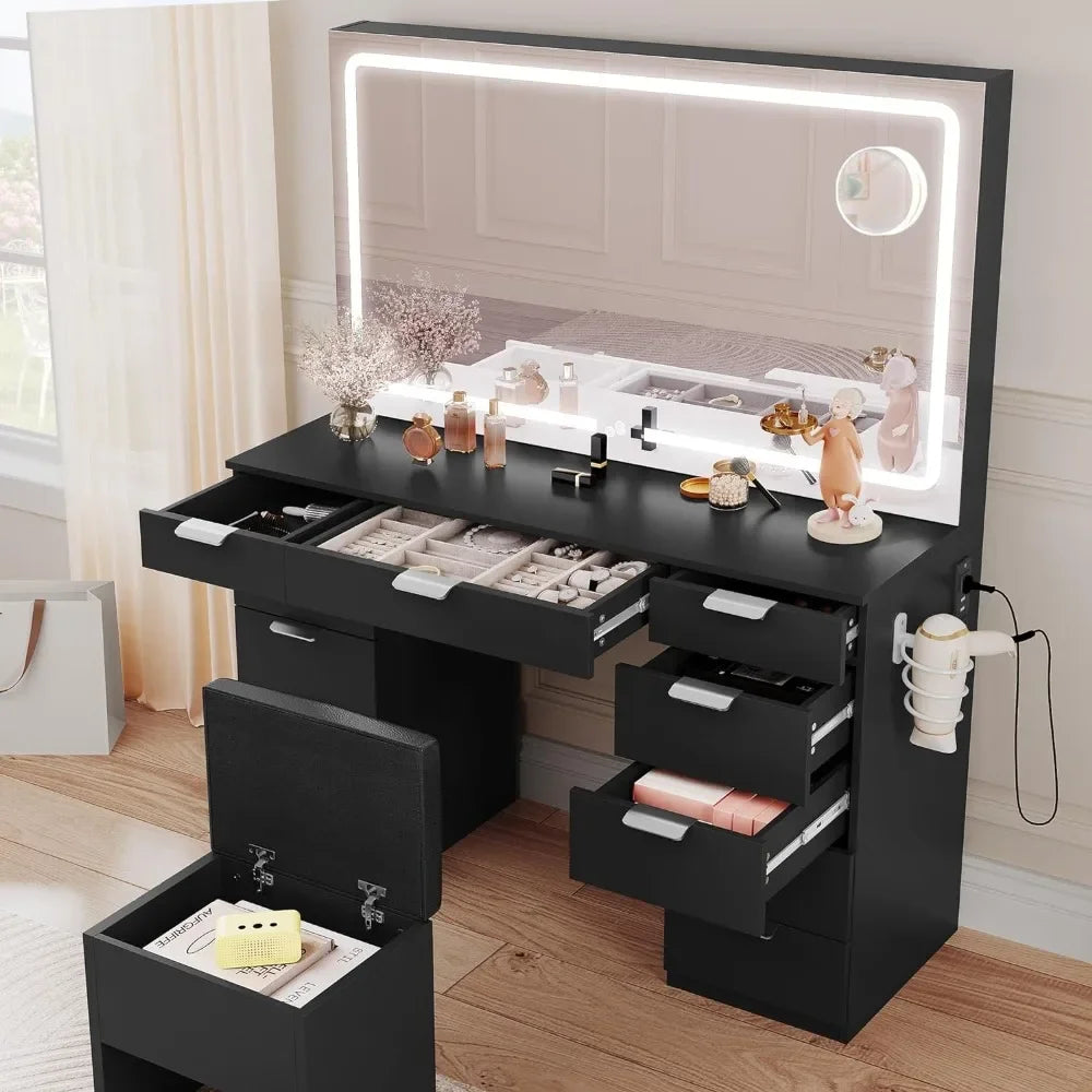 Makeup Vanity Set with Large LED Mirror, Power Outlet & 11 Drawers