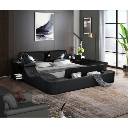 King Size Multifunctional Black Wood Bed - Ultra-Urban with Storage