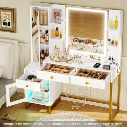 Makeup Vanity Desk with Lighted Mirror, Lights, Charging Station & RGB Cabinet