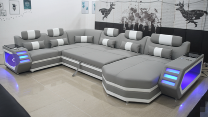 Italian Leather Sectional with LED Lights