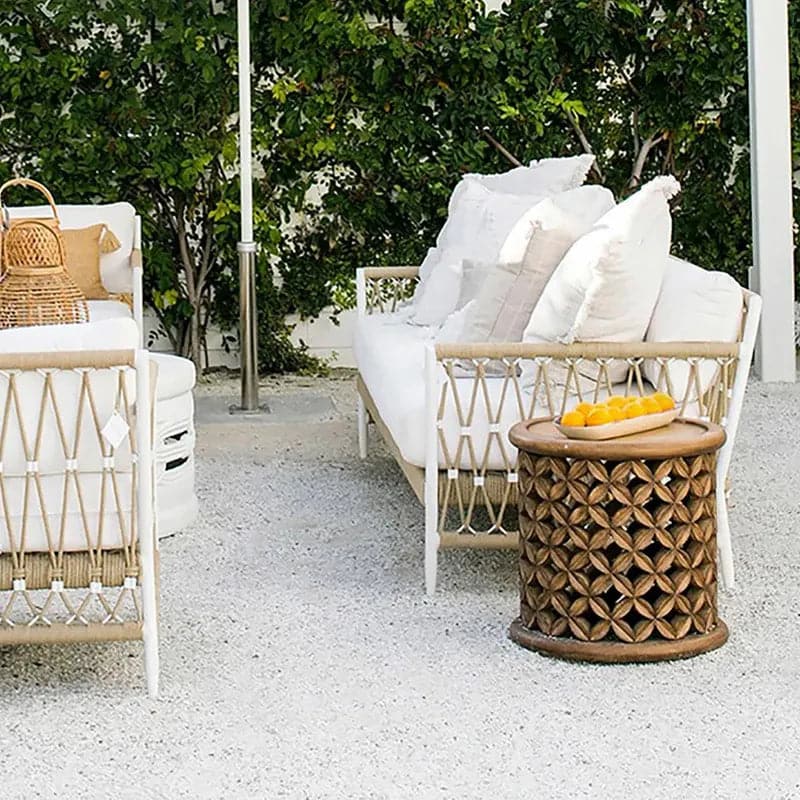 Woven Rope Outdoor Sofa 3-Seater + White Pillow