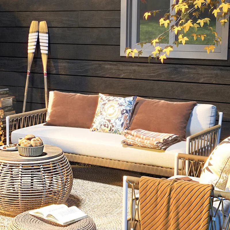 Woven Rope Outdoor Sofa 3-Seater + White Pillow