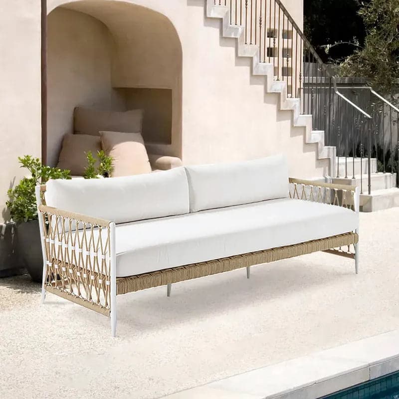 Woven Rope Outdoor Sofa 3-Seater + White Pillow