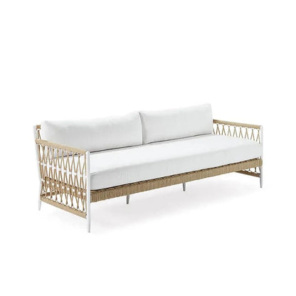 Woven Rope Outdoor Sofa 3-Seater + White Pillow