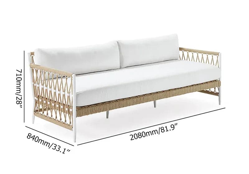 Woven Rope Outdoor Sofa 3-Seater + White Pillow