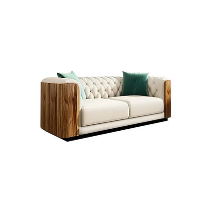 Modern Beige Faux Leather Tufted Sofa & Loveseat Set