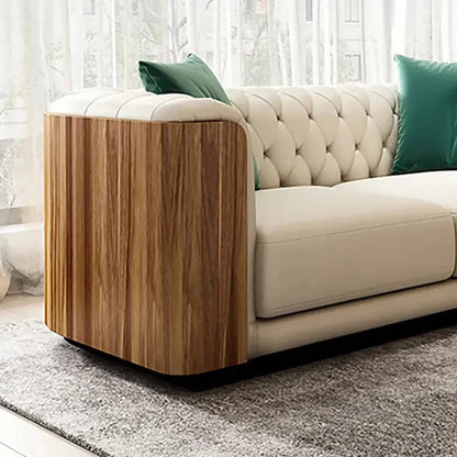 Modern Beige Faux Leather Tufted Sofa & Loveseat Set