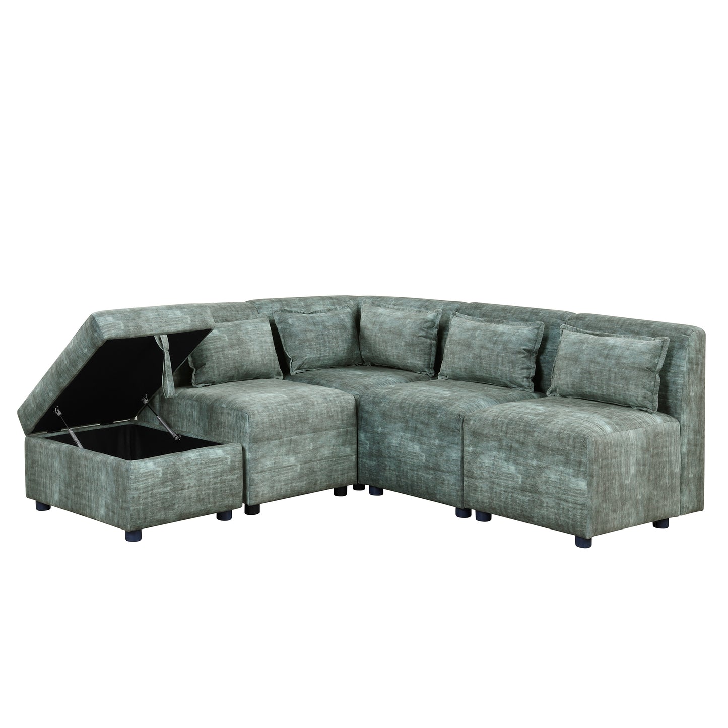 Sofa Set, 5-Seater Couch with Ottoman, 5 Pillows