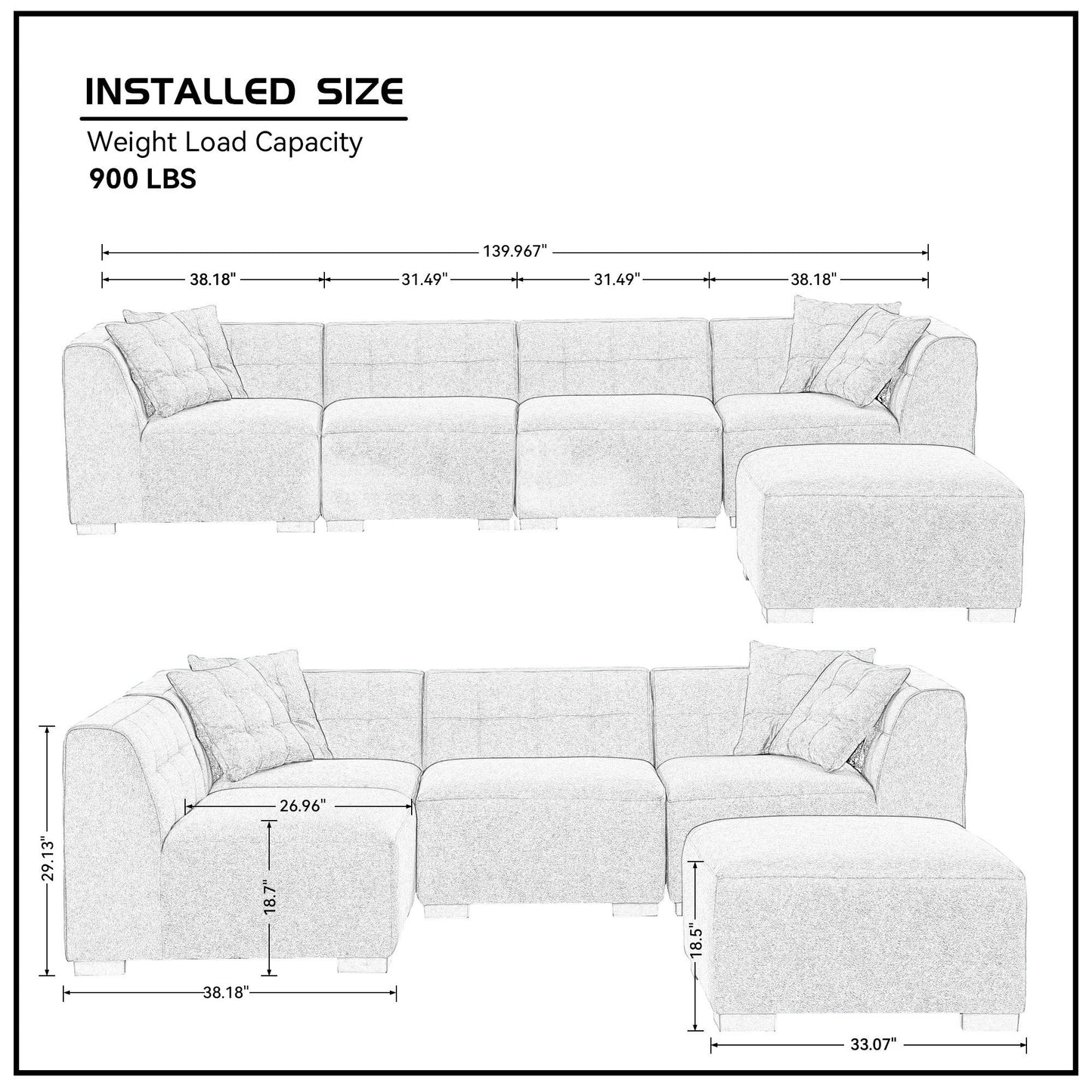 Sectional Sofa with Removable Ottoman Green