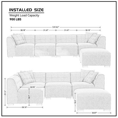 Sectional Sofa with Removable Ottoman Green