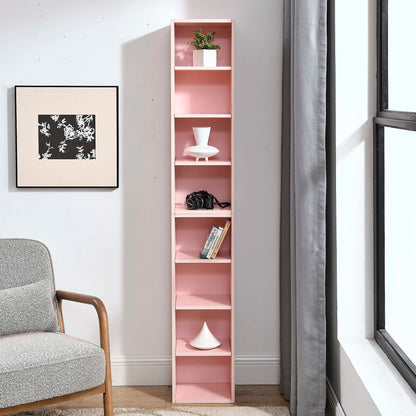 Slim Storage Cabinet with Adjustable Bookshelf for Home Office