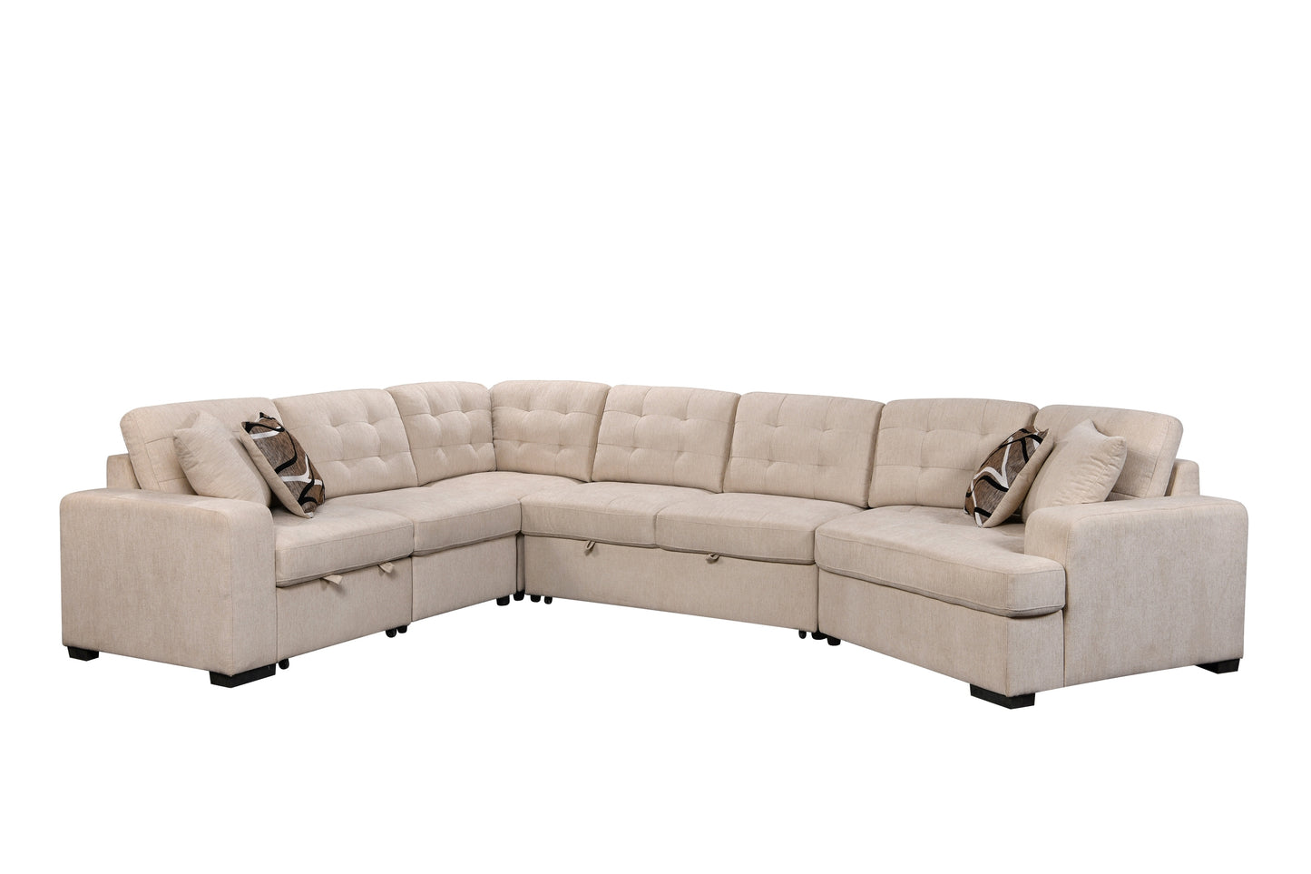 Oversized U-Shape Sectional: Wide Chaise, Beige, Ideal for Home.