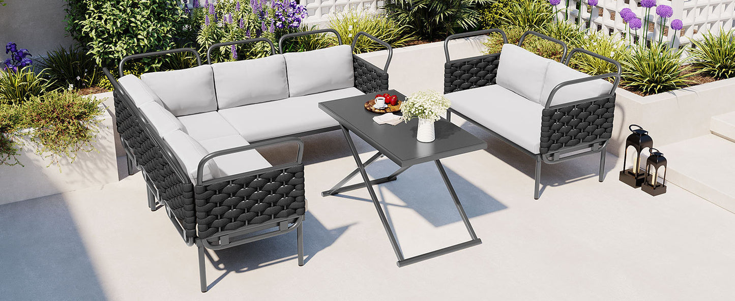 5-Piece Modern Patio Sectional Sofa Set Outdoor Woven Rope