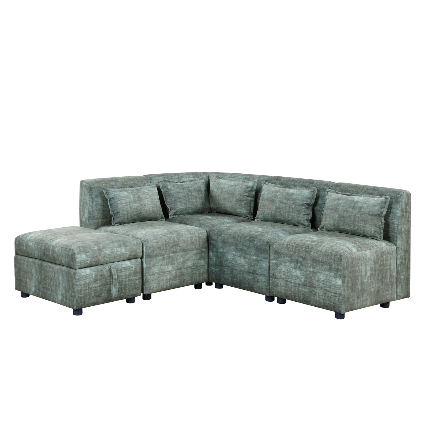 Sofa Set, 5-Seater Couch with Ottoman, 5 Pillows