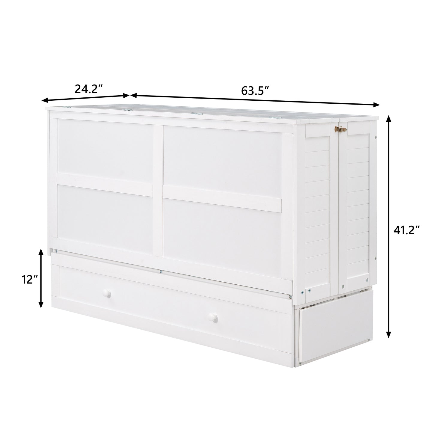 Mobile Murphy Bed: Queen Size with Drawer and Side Shelves, White