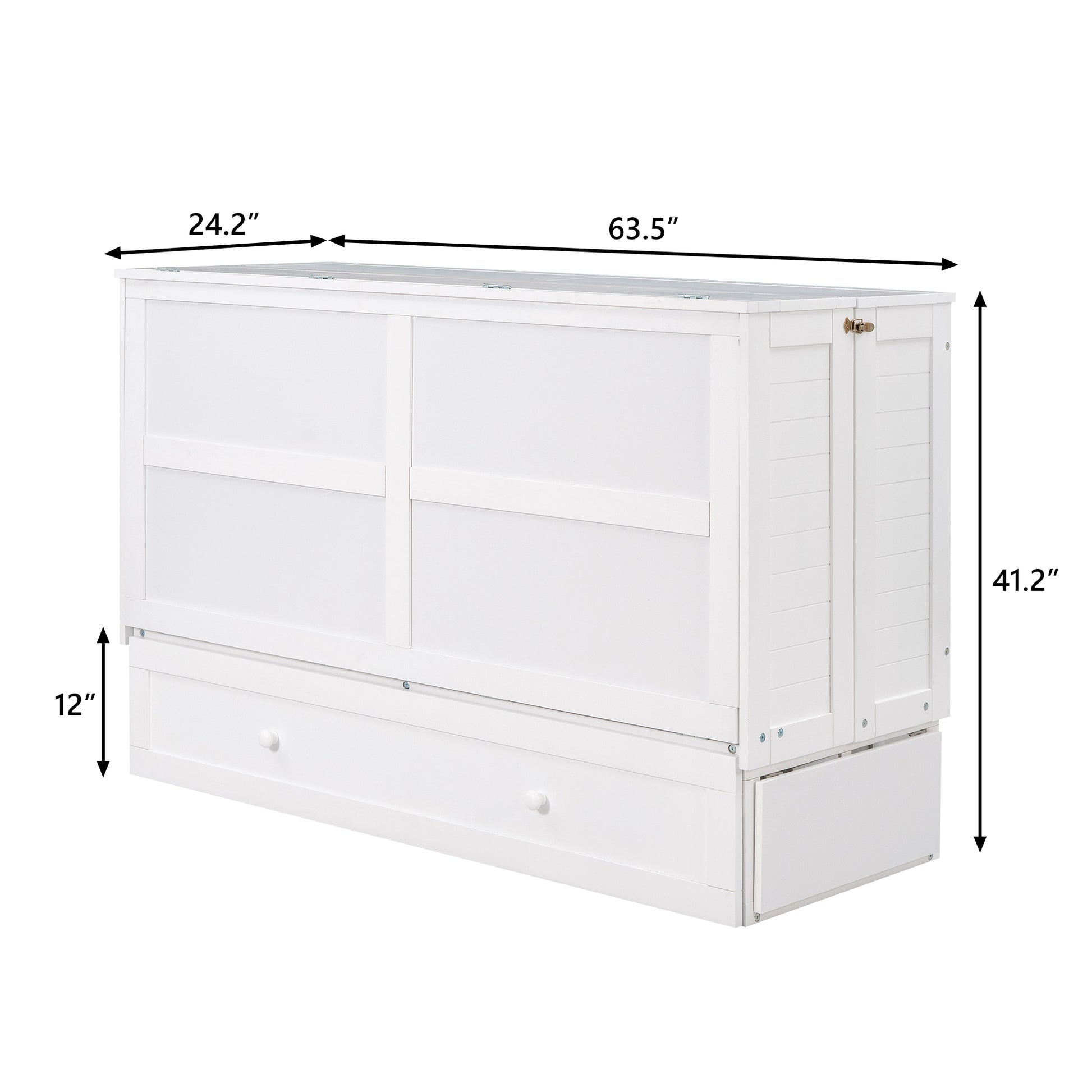 Mobile Murphy Bed: Queen Size with Drawer and Side Shelves, White