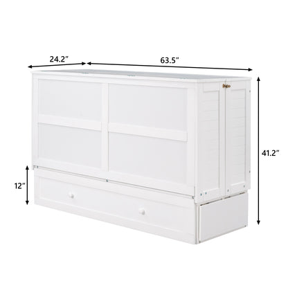 Mobile Murphy Bed: Queen Size with Drawer and Side Shelves, White