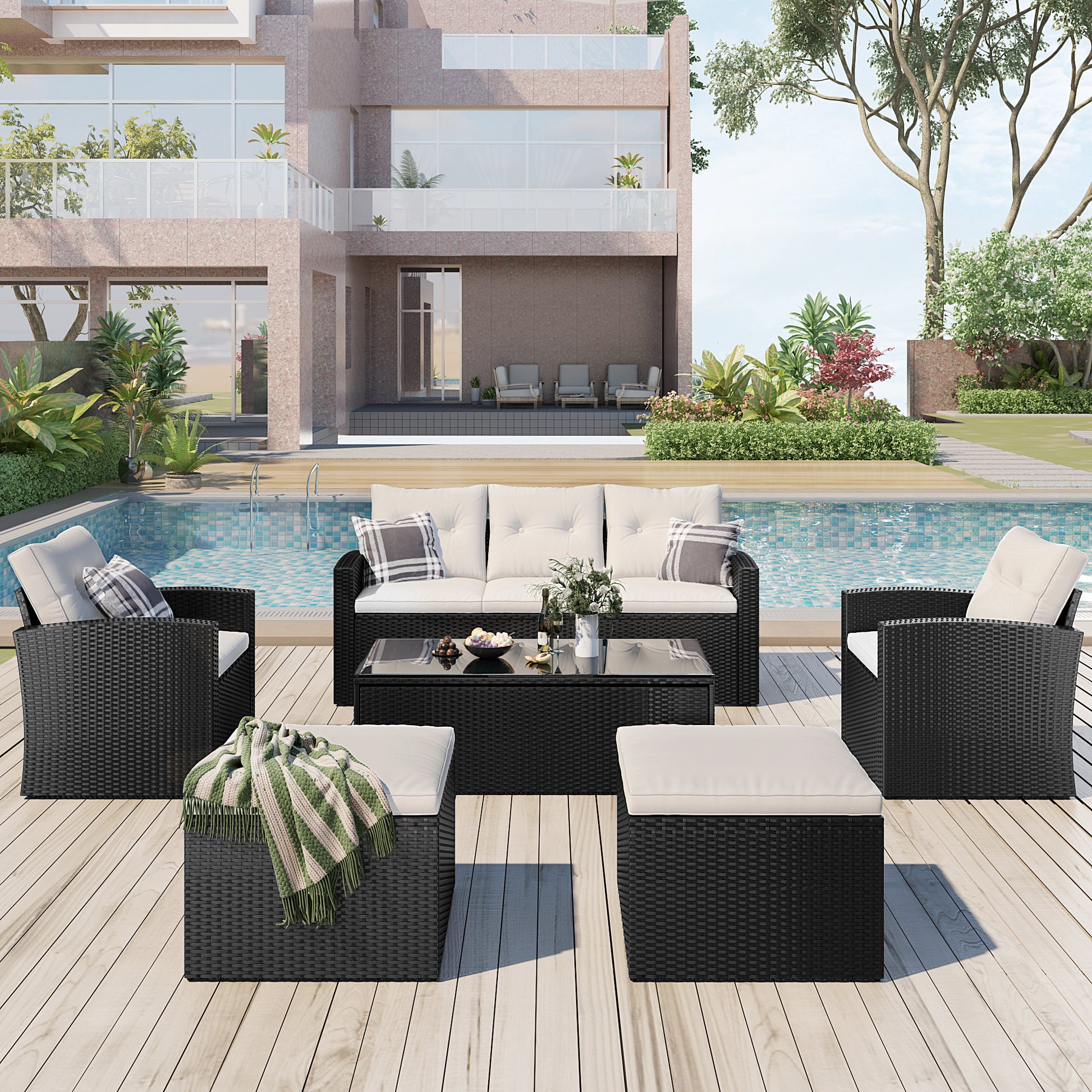 6-piece All-Weather Patio Outdoor Dining Sectional Set coffee table