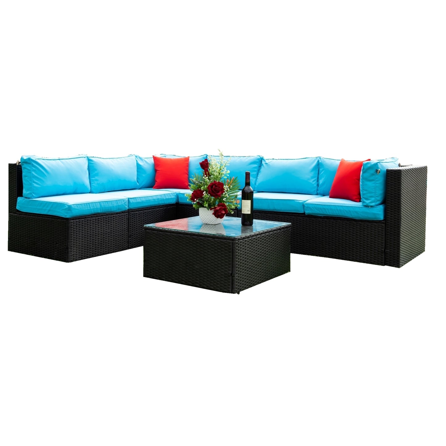 5 Pieces sectional Outdoor Furniture Cushioned, 2 Pillow