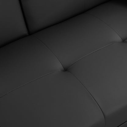 Wooden frame, stainless legs, armrest, holder, black PVC futon sofa bed