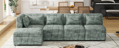 Sofa Set, 5-Seater Couch with Ottoman, 5 Pillows