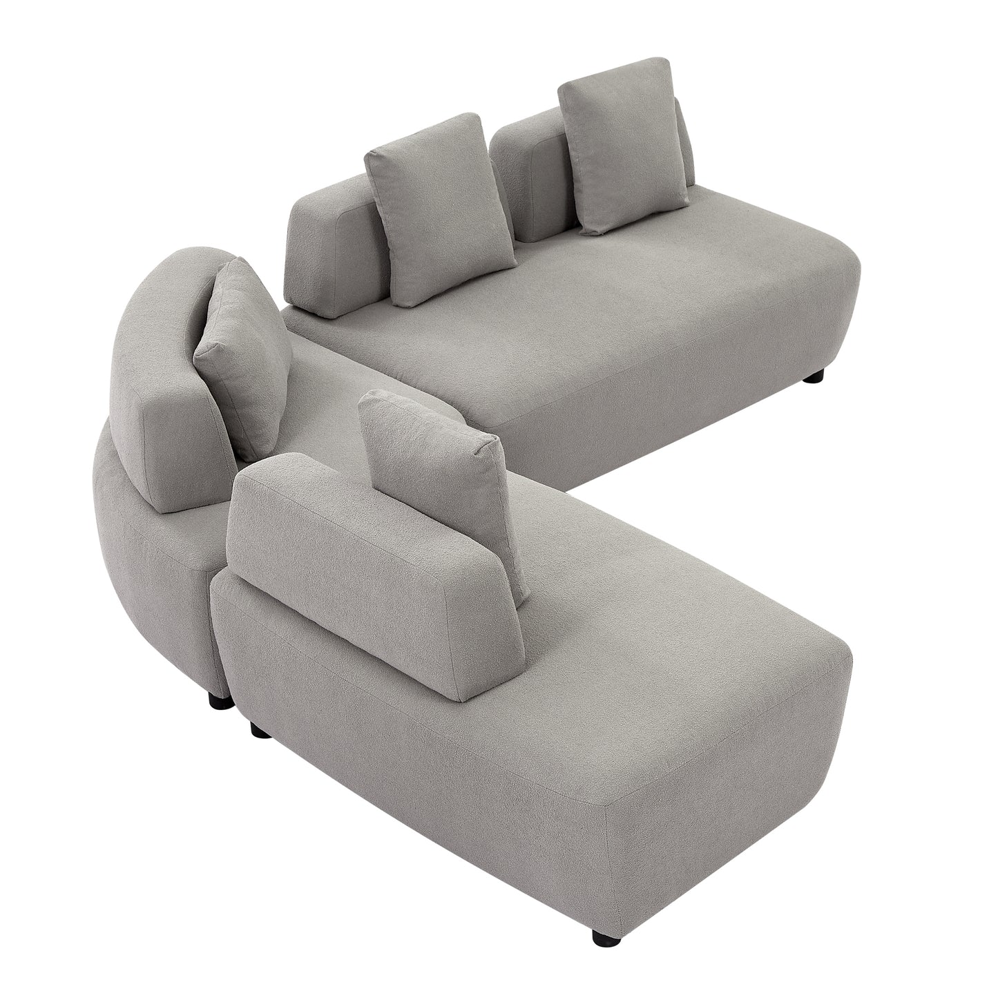 3-piece Sectional Sofa Convertible with Four Removable Pillows Grey