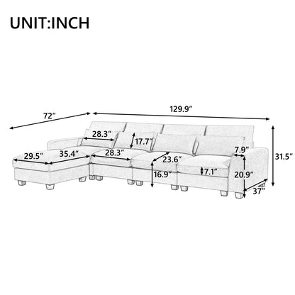 U_Style Modern Large L-Shape Feather Filled Sectional Sofa, Convertible Sofa Couch with Reversible Chaise for Living Room