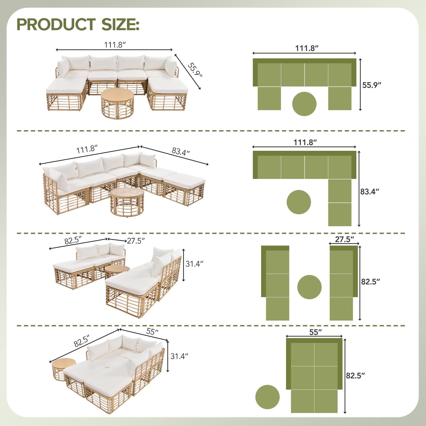 7 Pieces Outdoor Patio Furniture, All-Weather Sectional Sofa Set