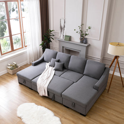 U-Style Sleeper Sectional, Double Storage, 2 Toss Cushions
