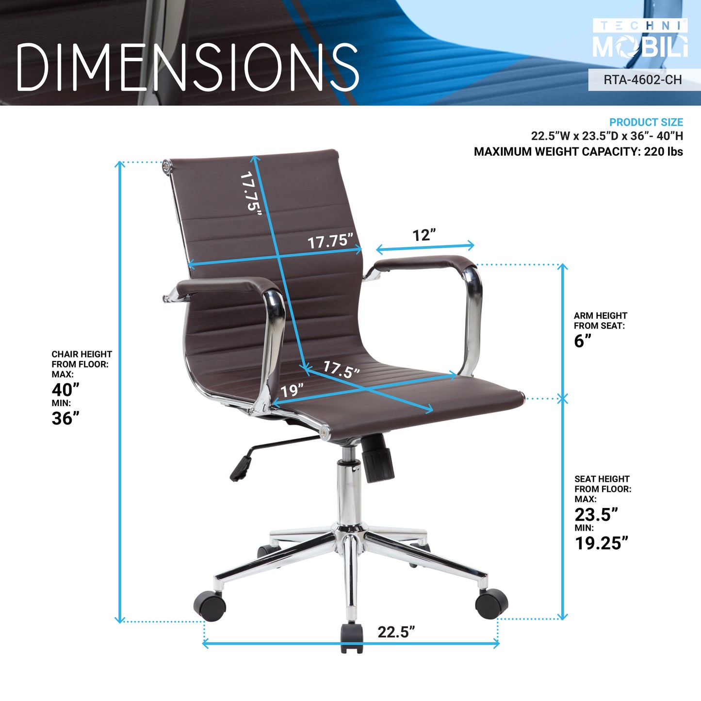 Techni Mobili Modern Medium Back Executive Office Chair