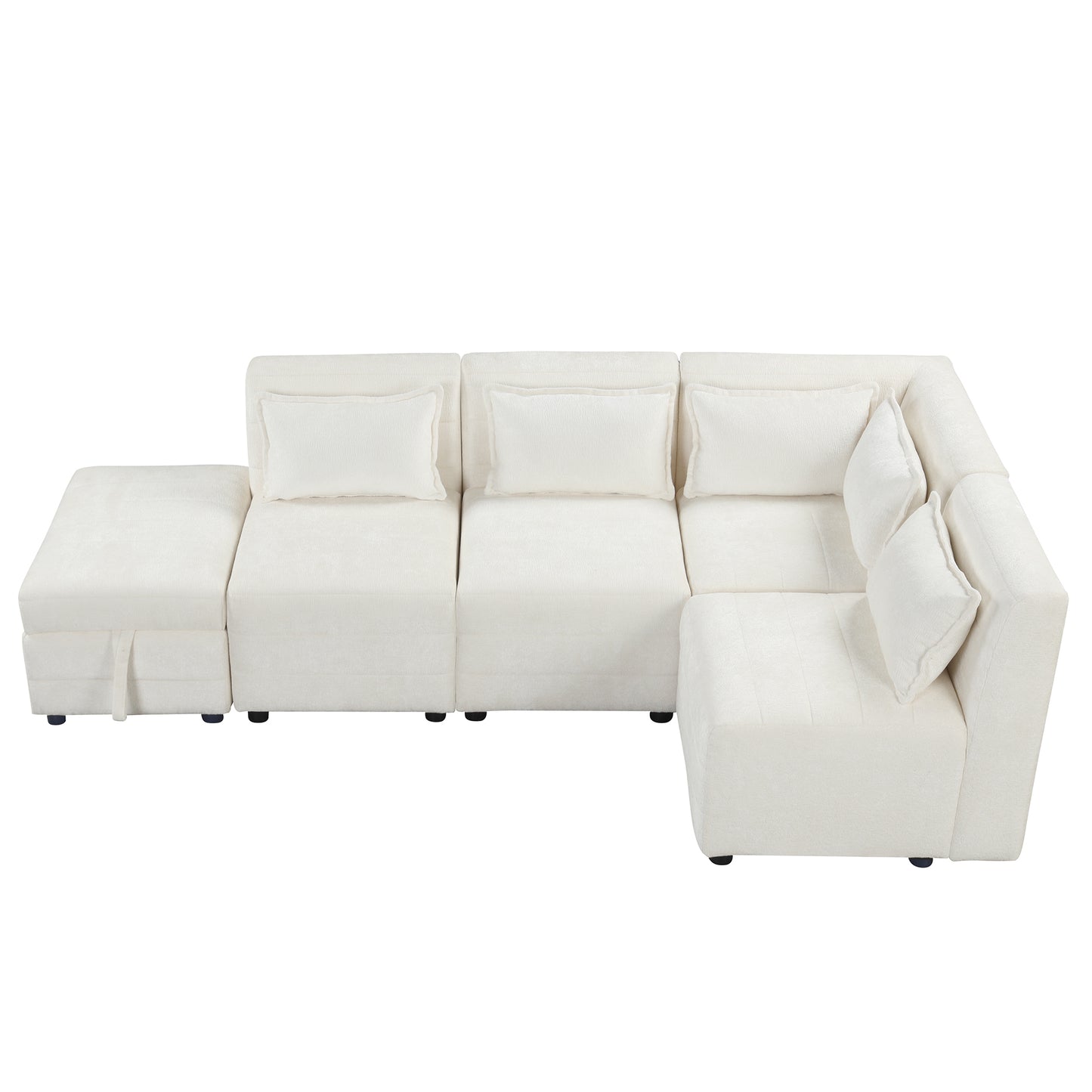 Sectional Sofa 5-seater Modular Couches, Storage Ottoman, 5 Pillows, Cream