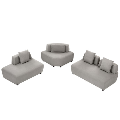 3-piece Sectional Sofa Convertible with Four Removable Pillows Grey