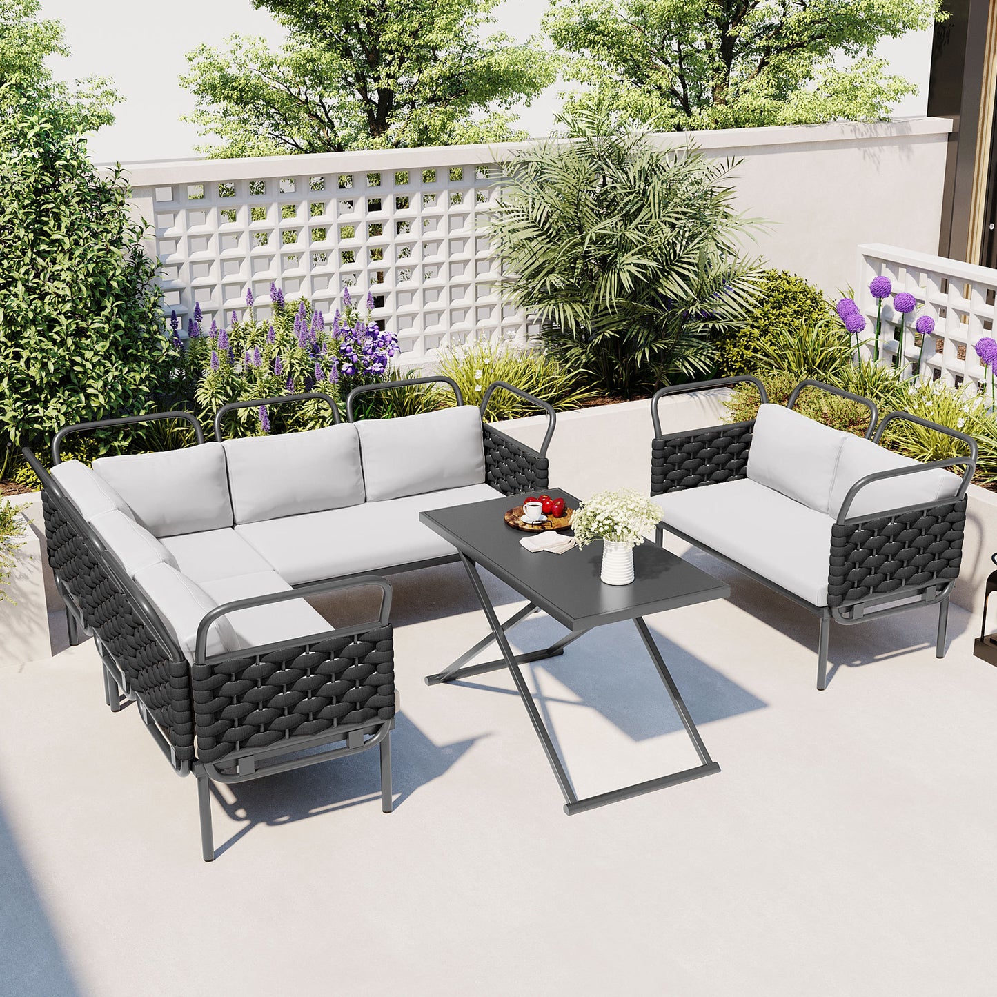 5-Piece Modern Patio Sectional Sofa Set Outdoor Woven Rope