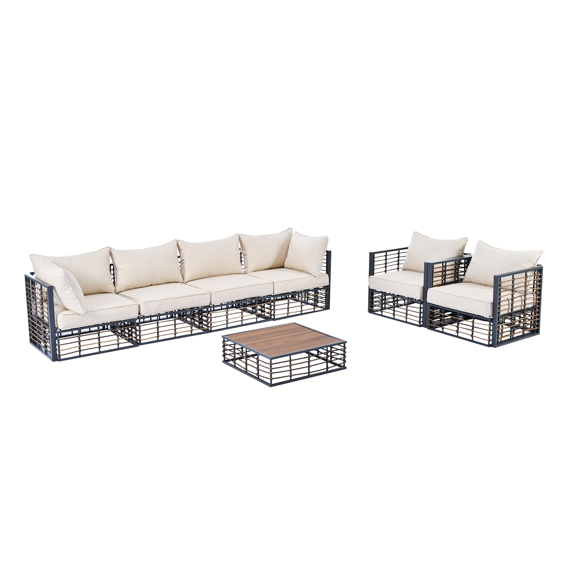 Modern 7-Piece Metal Patio Sectional Sofa Set, All-Weather