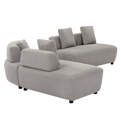 3-piece Sectional Sofa Convertible with Four Removable Pillows Grey