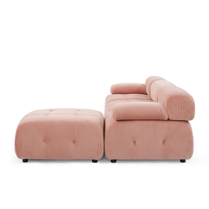 Modular Sectional Sofa, L Shaped Couch with Reversible Ottoman, Pink Velvet