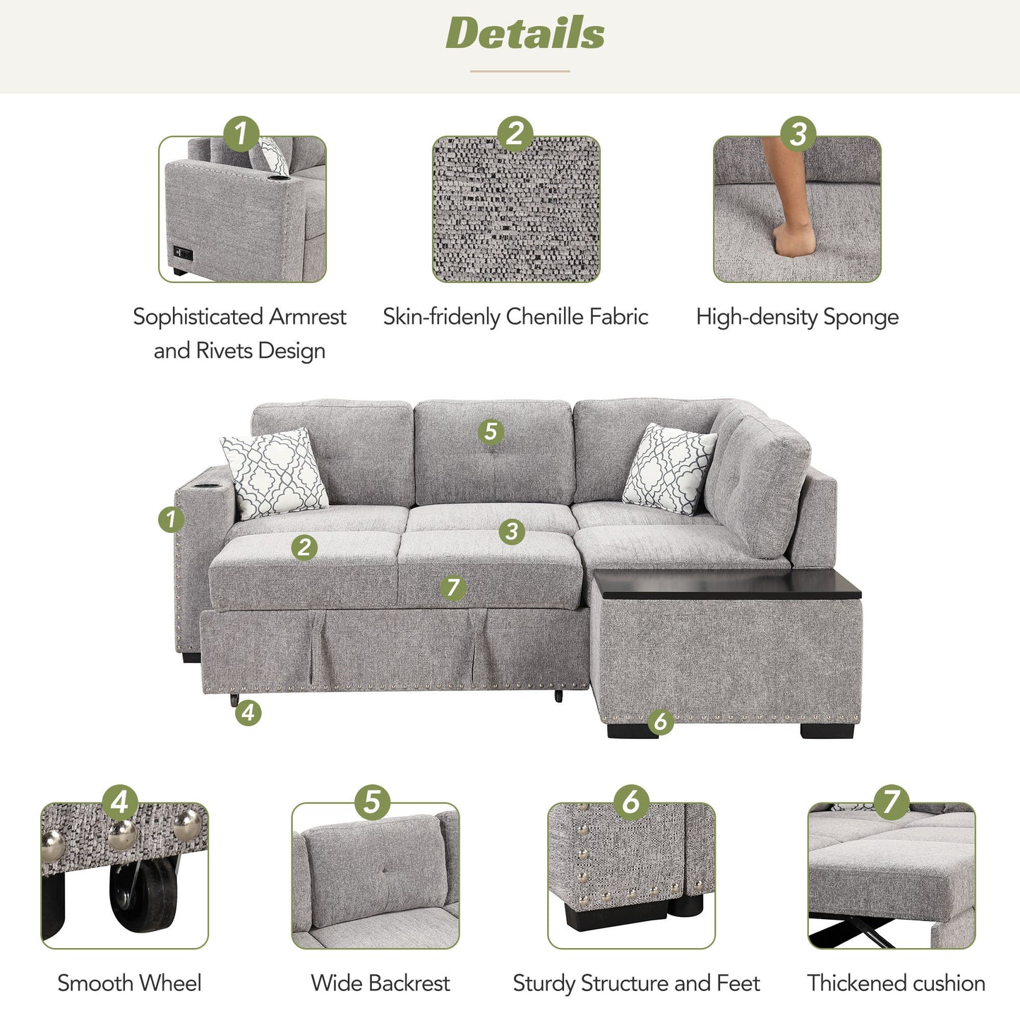 Reversible Sectional Sofa Bed, L-Shaped